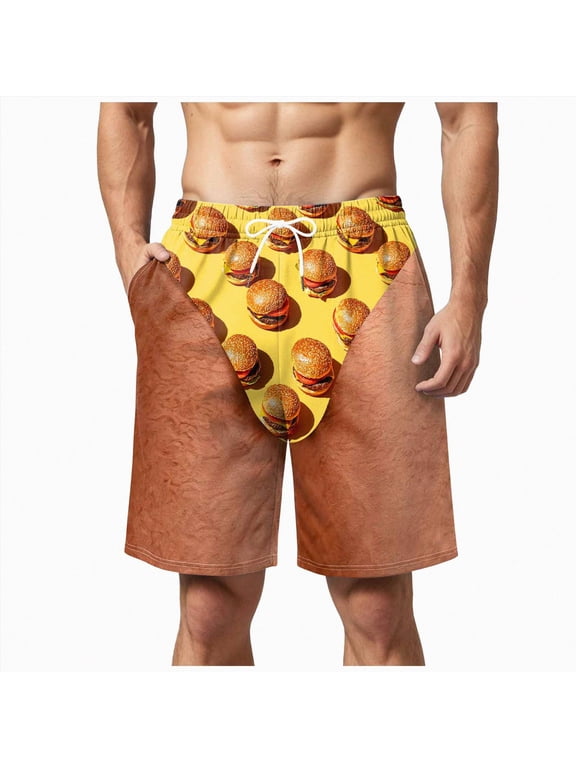 Funny Swim Trunks for Men Beach Shorts 3D Hairy Body Graphic Print Bathing Swimsuit Briefs(W610-White)
