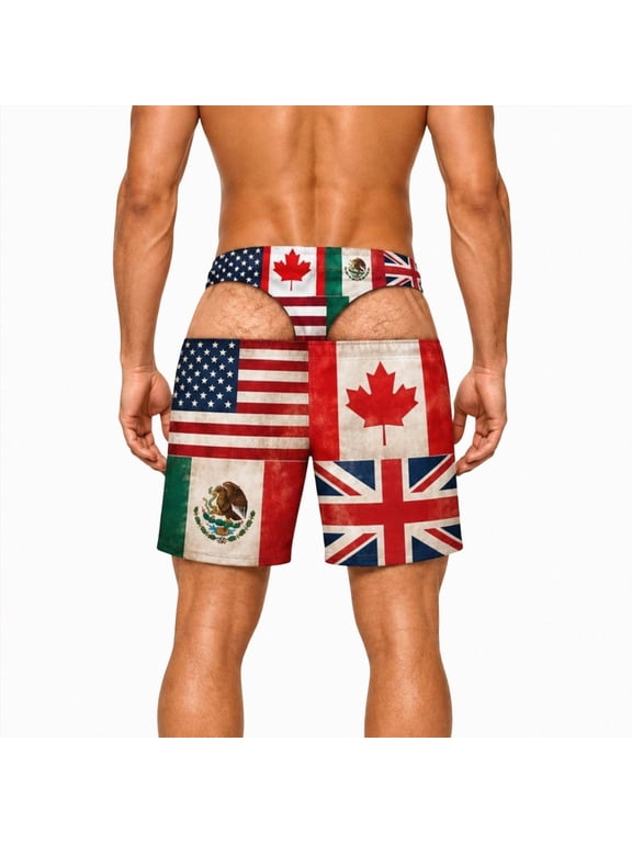 Funny Swim Trunks for Men Butt Prints Cheek Patriotic Beach Shorts Hairy Legs 3D Print Quick Dry Swimwear(W653-Blue)