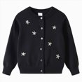 thumbnail image 1 of Cdudpw Girl's Flower Button Down Knitted Cardigan Loose Cute Crop Sweater Outwear(M240-Black), 1 of 5