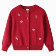 thumbnail image 1 of Cdudpw Girl's Flower Button Down Knitted Cardigan Loose Cute Crop Sweater Outwear(M240-Red), 1 of 5