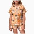 thumbnail image 1 of Cdudpw Halloween Pajamas Toddler Girl Pumpkin Ghost Pajama Set Short Sleeve Button Down Shirt Fall 2 Piece Outfits(A015-Yellow), 1 of 5