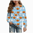 thumbnail image 1 of Cdudpw Kids Boy Girl Crewneck Halloween Sweatshirt Pumpkin Graphic Print Halloween Shirt Long Sleeve Tops(M119-Sky Blue), 1 of 9