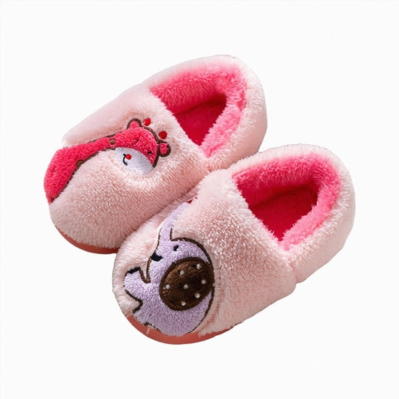 Cdudpw Kids Slippers Toddler Boys Girls Soft Plush House Slippers Cute Animal Winter Comfy Warm Non-slip Indoor Outdoor Shoes(W247-Pink)