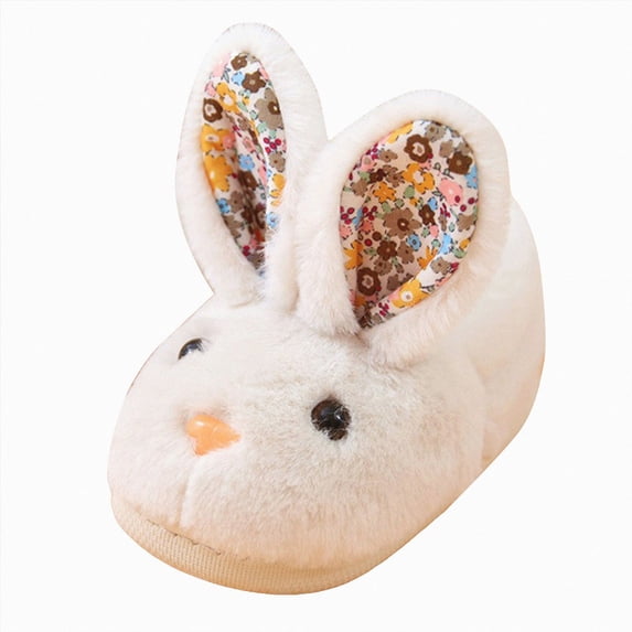 Cdudpw Kids Toddler Slippers Boys Girls Bunny House Shoes Non Slip Warm Soft Winter Fuzzy Indoor Slipper(W238-White)