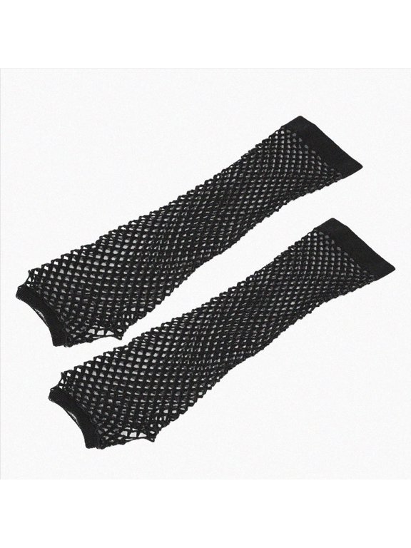 Lone Fishnet Gloves Fingerless For Women Fish Net Arm Sleeve Mesh Emo Goth Punk 80s Scene Accessories(Black)