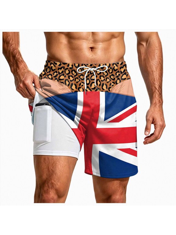 Men's Swim Trunks Funny 3D Hairy Skin Butt Cheek Patriotic Print Beach Shorts Soft Quick Dry Swimwear Trunks(W655-Light Blue)