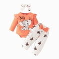 thumbnail image 1 of Cdudpw Newborn Baby Girls Clothes Ribbed Ruffled Romper+Floral Pants+Headband Infant Outfit Set(Z140-Orange), 1 of 5