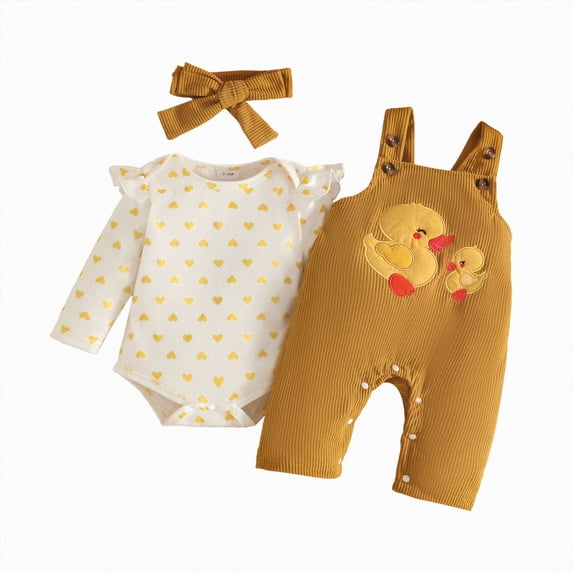 Cdudpw Newborn Infant Baby Girls Clothes Long Sleeve Ruffle Romper Longs Floral Headband Outfit Toddler Girls Clothes Set(Z160-Yellow)