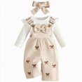 thumbnail image 1 of Cdudpw Newborn Infant Baby Girls Clothes Long Sleeve Ruffle Romper Longs Floral Outfit Toddler Girls Clothes Set(Z156-Beige), 1 of 8
