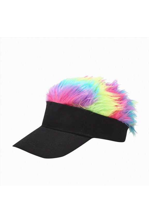 Novelty Hair Visor Sun Cap Wig Peaked Baseball Hat with Spiked Hairs(Black,One size)
