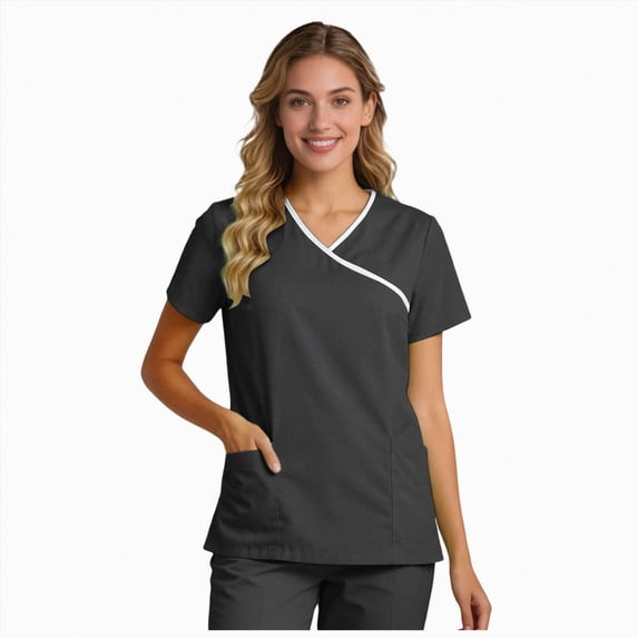 Cdudpw Scrub Top for Women Modern Fit Tee with 2 Pockets, Moisture Wicking,Stretch and Quick Dry Fabric(Black,XXL)