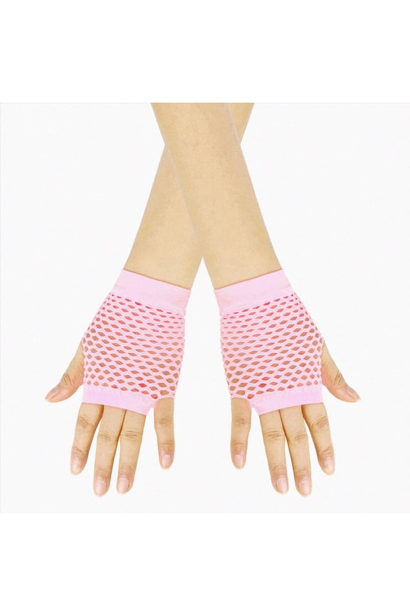 Short Fishnet Gloves Fingerless For Women Fish Net Mesh Emo Goth 80s Scene Accessories(Pink)