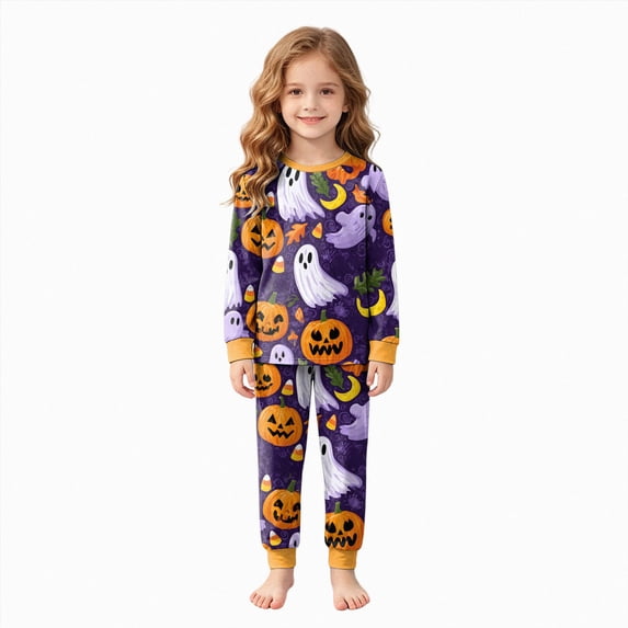 Cdudpw Toddler Girl Halloween Pajamas Sets Halloween Print Tops Pants Sleepwear Kids Girls Nightgown Outfits(A008-Green)