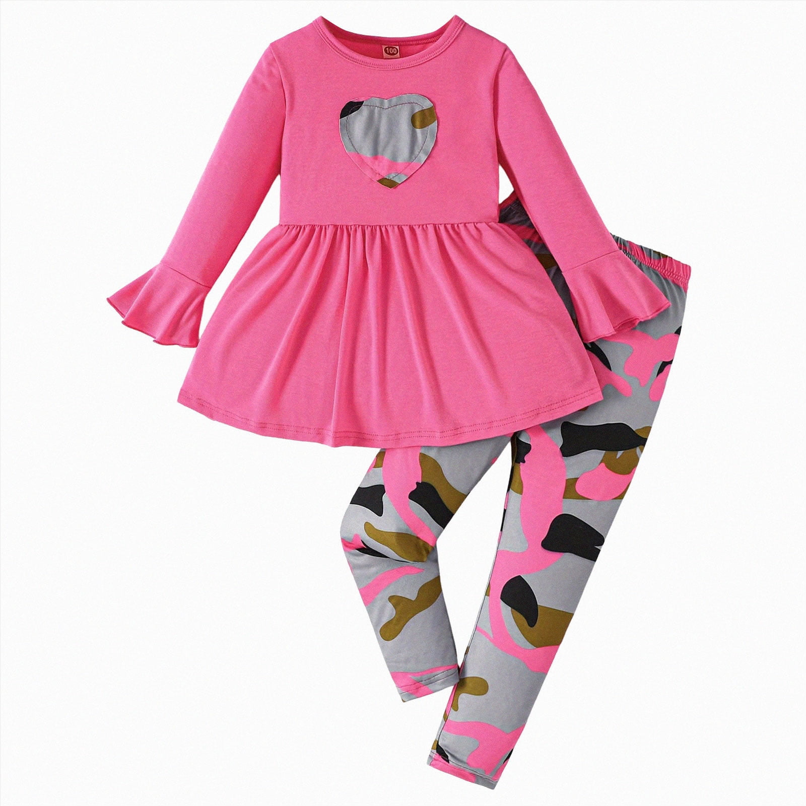 Cdudpw Toddler Girls Pants Set Love Heart Print Outfits Set Ruffle ...