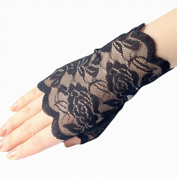 Cdudpw Women Short Lace Glove Fingerless Sunblock Wrist Gloves Gothic | Exquisite Stretch Lace for All-day Comfort,Perfect for Opera Evening Wedding Tea Party Prom Cosplay Gothic Clothes 1920s(Black)
