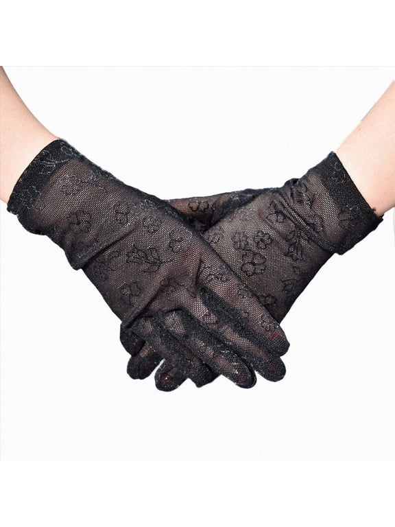 Women Sun Gloves UPF 50+ UV-Protection, Summer 2-Fingers-Flip Thin Ice-Silk Breathable Mesh Cooling Running Gloves(Black)