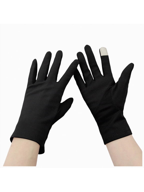 Women's UPF 50+ Driving Gloves -Sun Protection Cooling Ice Silk Gloves for Running Hiking, Anti-Slip UV Gloves (Black)