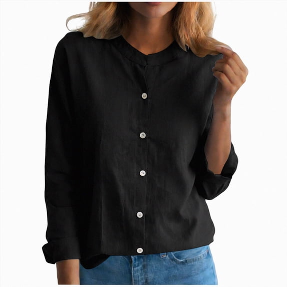 Cdudpw Womens Tops Short Sleeve Shirts Buttons V Neck Fall Fashion Outfits Plus Size Blouses Dressy Casual(Black,XXL)