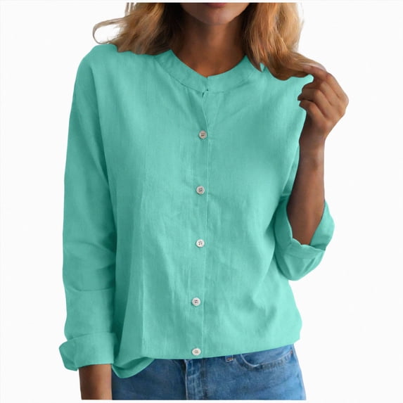 Cdudpw Womens Tops Short Sleeve Shirts Buttons V Neck Fall Fashion Outfits Plus Size Blouses Dressy Casual(Mint Green,L)