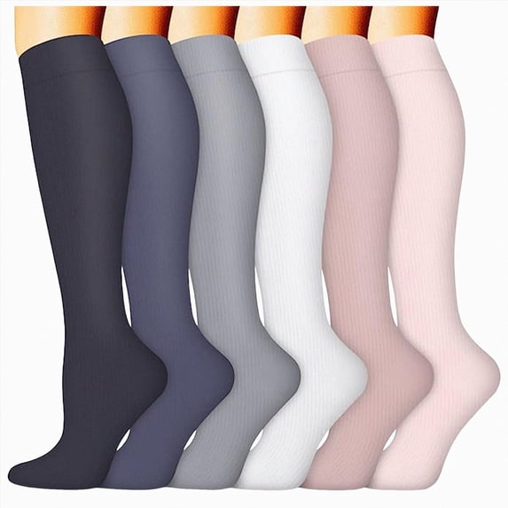 Cdudpw Womens Trouser Socks, 6 Pairs Silky Knee High Nylon Dress Socks, Opaque Stretchy(Light Pink,S)