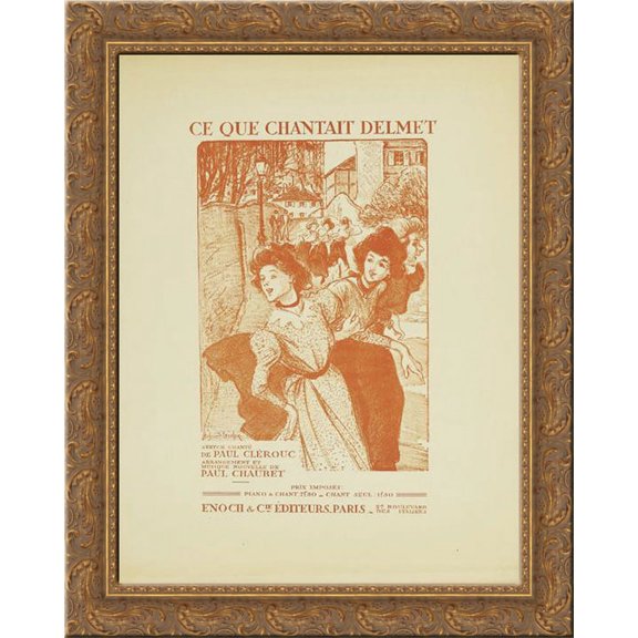Ce Que Chantait Delmet 24x20 Gold Ornate Wood Framed Canvas Art by Theophile Steinlen