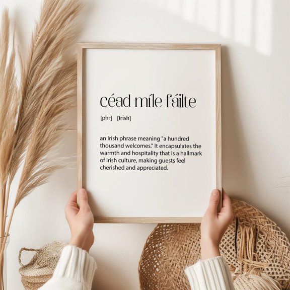 Céad Míle Fáilte Irish Welcome Wall Art Print, Gaelic Entryway Word Decor