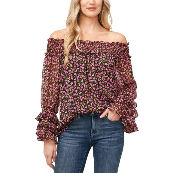 CeCe Petite Off-The-Shoulder Printed Blouse Bella Ditsy P2XS