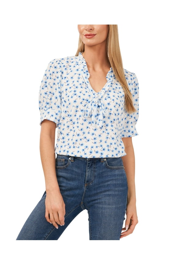 Petite Printed Puff-Sleeve Blouse New Ivory PL