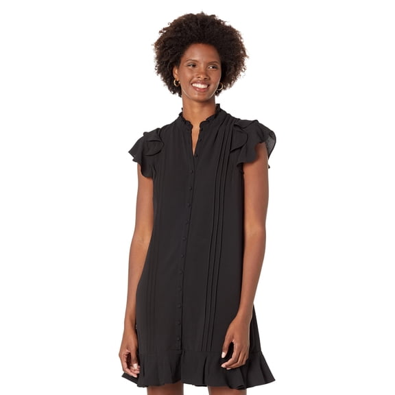 CeCe Pin Tuck Button Front Dress Rich Black SM