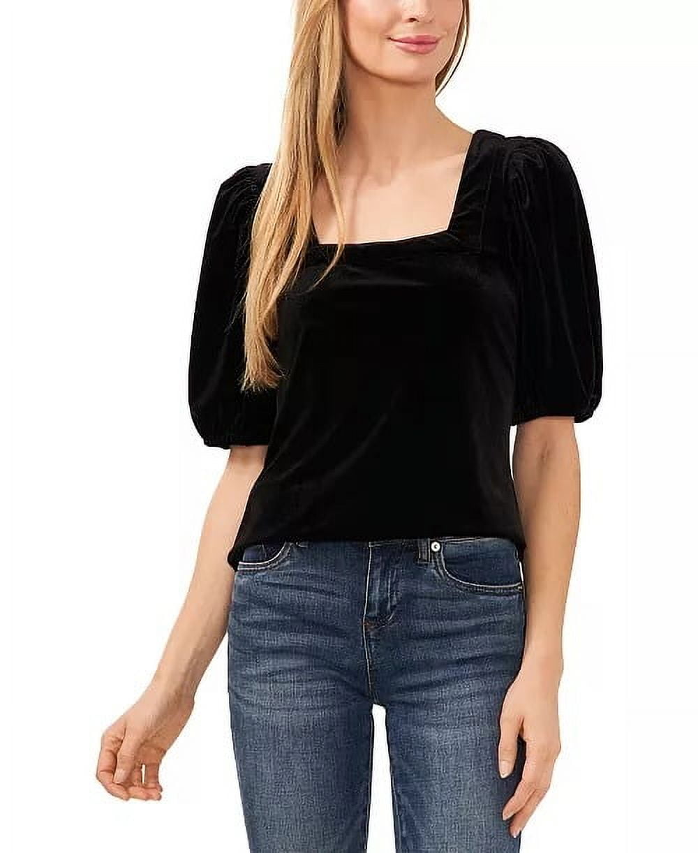 CeCe RICH BLACK Women's Square Neck Short Puff Sleeve Velvet
