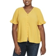 CeCe Ruffle Button-Up Blouse Sunburst 3X