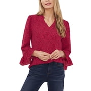 CeCe Ruffle V-Neck Elbow Sleeve w/Ruffles Rose Cerise XS
