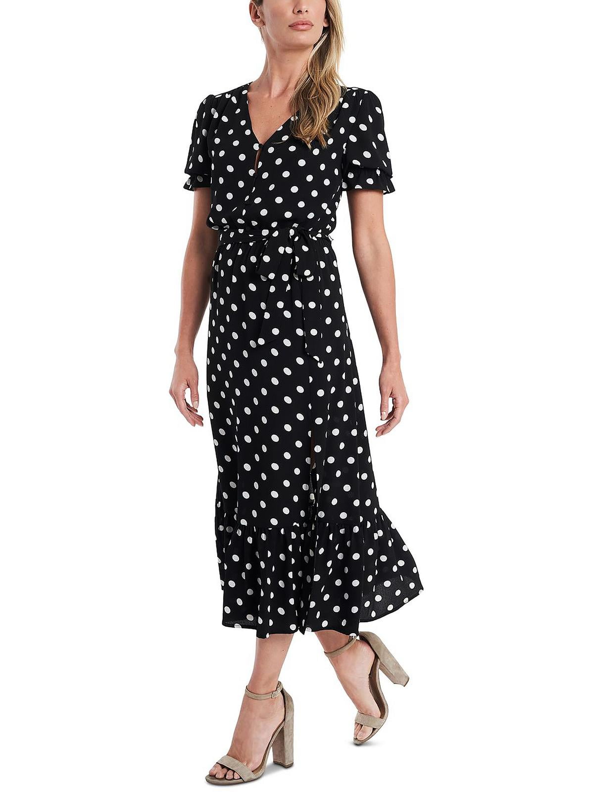 CeCe Womens Polka Dot Button Front Midi Dress - Walmart.com