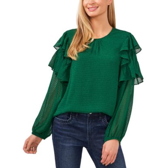 CeCe Women's Green Ruffled Blouse XL NWT
