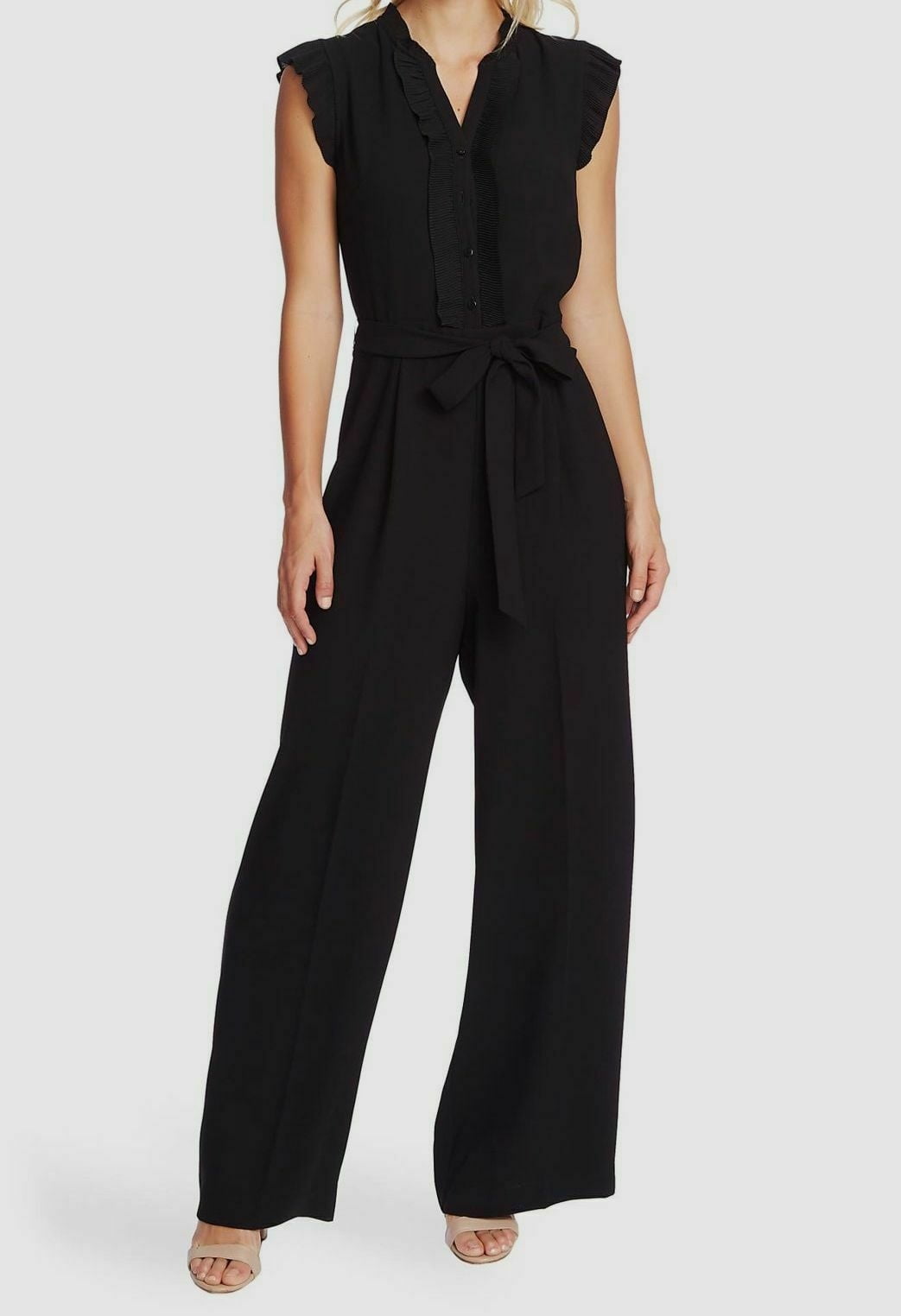 CeCe Women s Plisse Trim Jumpsuit Black Size 8