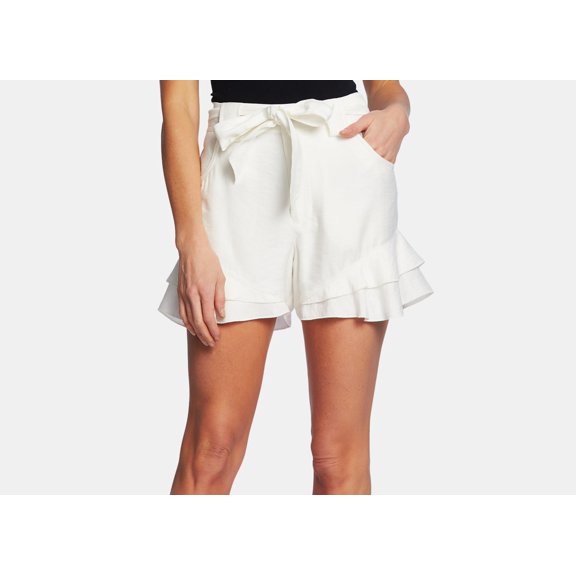 Womens Tiered Ruffle Belted Shorts Soft Ecru 8