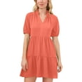 thumbnail image 1 of Women's Short Sleeve Tiered V-Neck Baby Doll Dress Cameo Coral L, 1 of 3