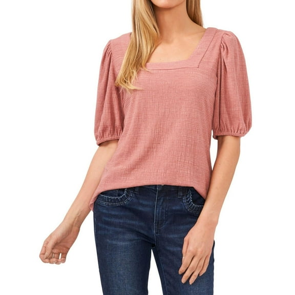 CeCe Womens Puff Sleeve Pullover Blouse, Pink, Large