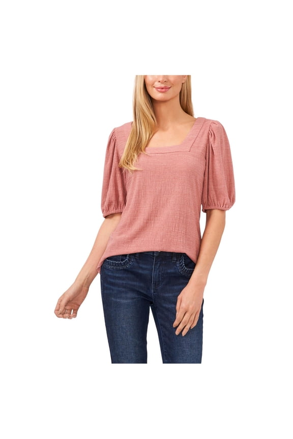 Womens Puff Sleeve Pullover Blouse, Pink, Large