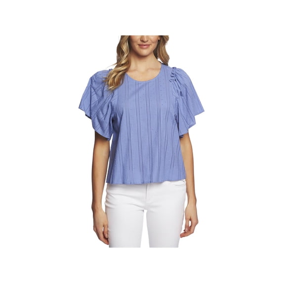 CeCe Womens Cotton Textured Blouse Blue XL