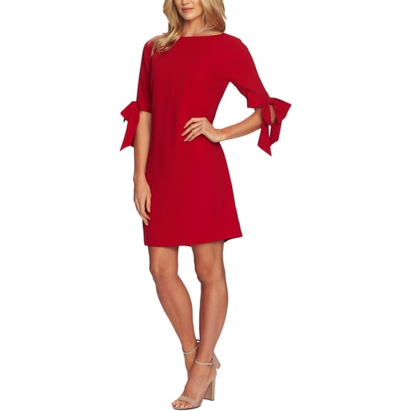 CeCe Womens Crepe Elbow Sleeves Shift Dress Red 4