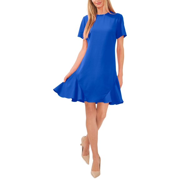 CeCe Womens Crepe Ruffled Trim Shift Dress