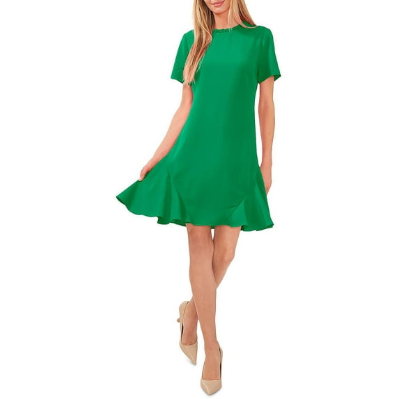 Women's Short Sleeve A-Line Ruffled Neck Dress Lush Green 4