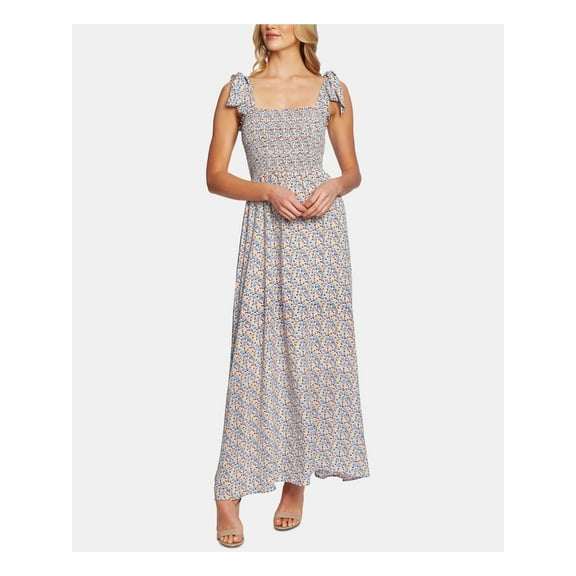 CeCe Womens Floral Print Smocked Maxi Dress