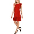 thumbnail image 1 of Women's Flutter-Sleeve Ruffled-Hem Shift Dress Coral Sunset L, 1 of 1