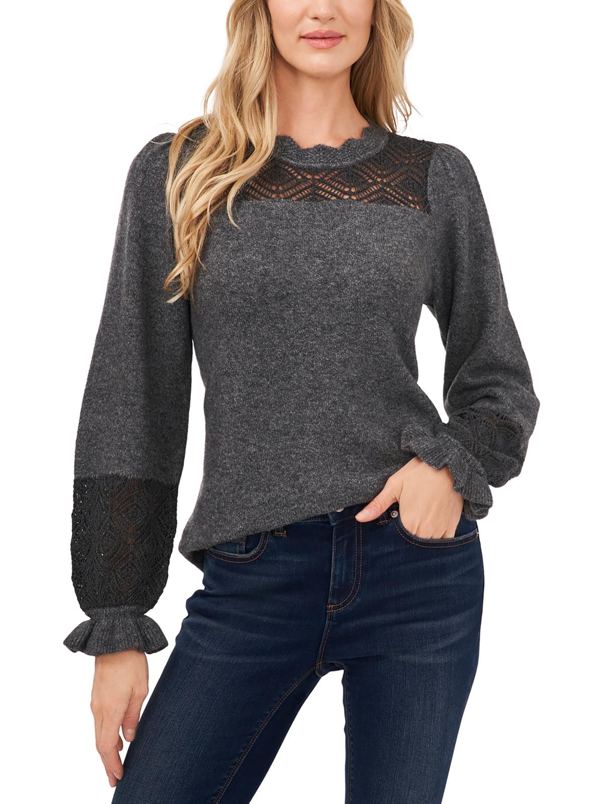 Women's Cable Stitch Pointelle Sweater – Lightweight Knit Crewneck With Lace Detail