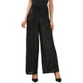 thumbnail image 1 of Women's Pull-On Elastic-Waist Wide-Leg Sequin Pants Rich Black XL, 1 of 2