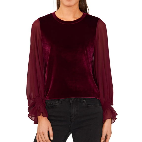 Women's Long-Sleeve Mixed Media Blouse Majestic Wine M