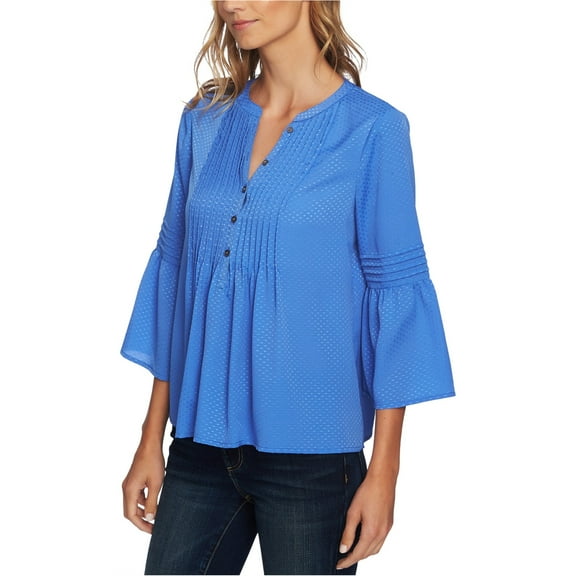 CeCe Womens Pintuck Pullover Blouse, Blue, X-Small