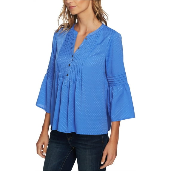 CeCe Womens Pintuck Pullover Blouse, Blue, X-Small
